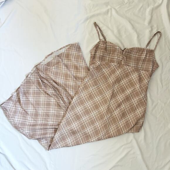 Princess Polly Dresses & Skirts - neutral/tan plaid print midi dress